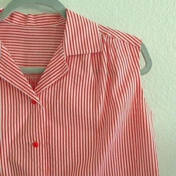 Red Stripe Sleeveless Button up Blouse - Picture 2 of 4